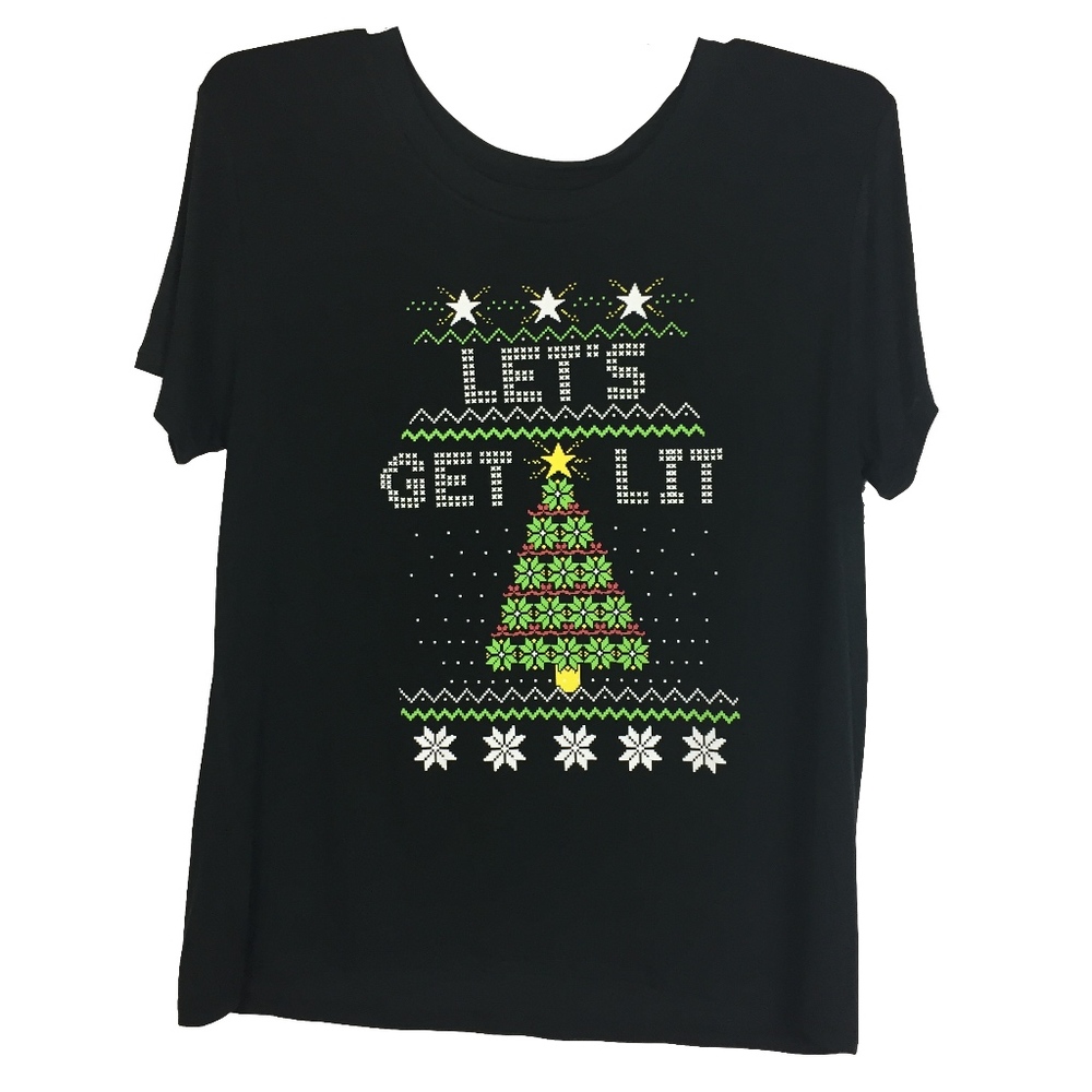 Christmas Holiday Let's Get Lit Graphic Large Tee